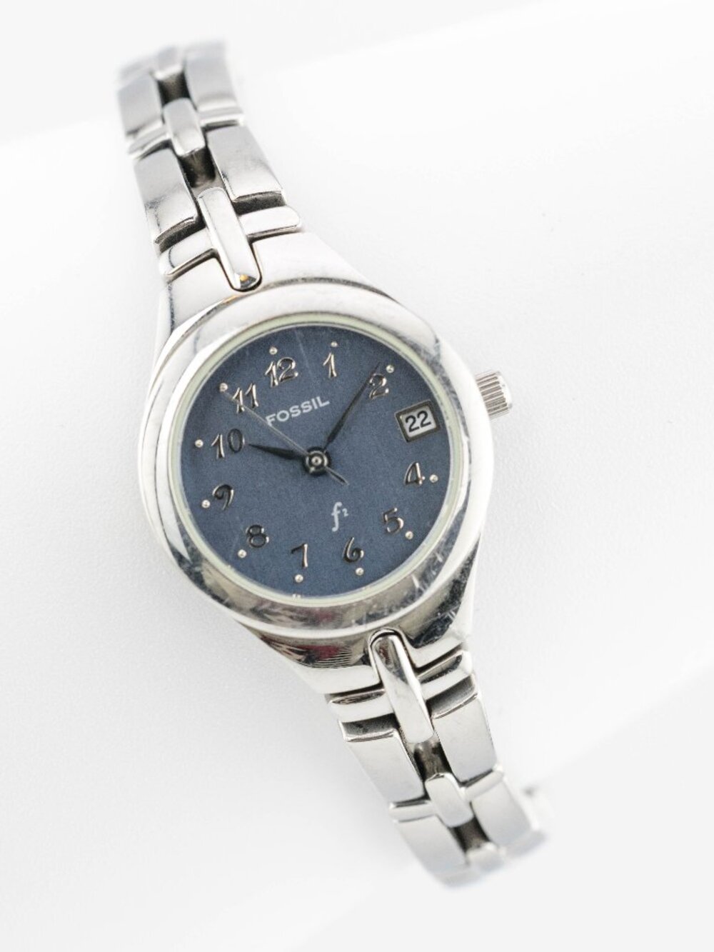 Fossil F2 ES-9438 Women’s Blue Dial Silver Quartz Analog Watch Fresh Battery